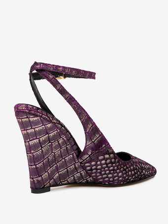 Pueple スエードウェッジ レディース ポインテッドトゥ ストーンパターン スリングバックパンプス