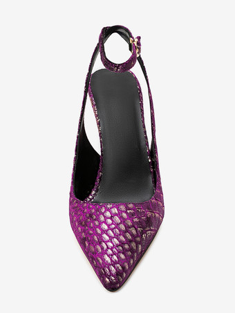 Pueple スエードウェッジ レディース ポインテッドトゥ ストーンパターン スリングバックパンプス