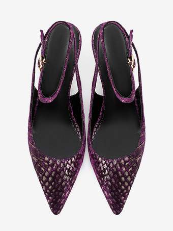 Pueple スエードウェッジ レディース ポインテッドトゥ ストーンパターン スリングバックパンプス