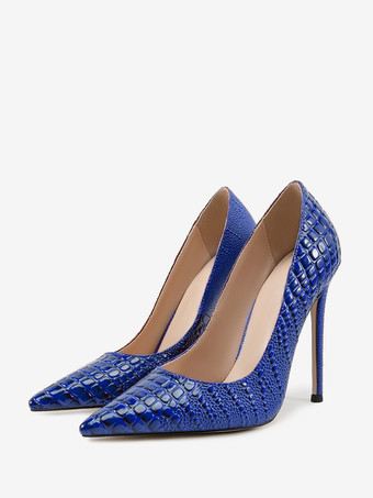 ブルー レディース ハイヒール ポインテッドトゥ スリッポン パンプス ドレスシューズ