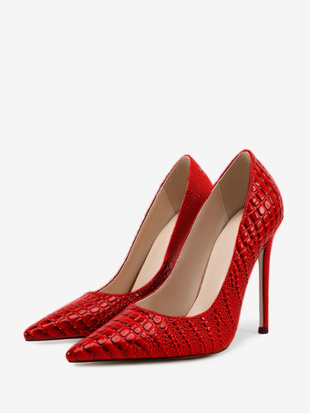 レッド レディース ハイヒール ポインテッドトゥ スリッポン パンプス ドレスシューズ