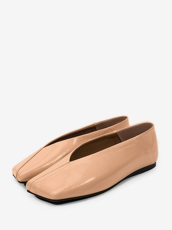 ディープアプリコットレディース バレエフラット スクエアトゥ スリッポン フラットシューズ