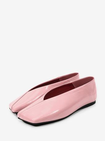 ピンクレディース バレエフラット スクエアトゥ スリッポン フラットシューズ