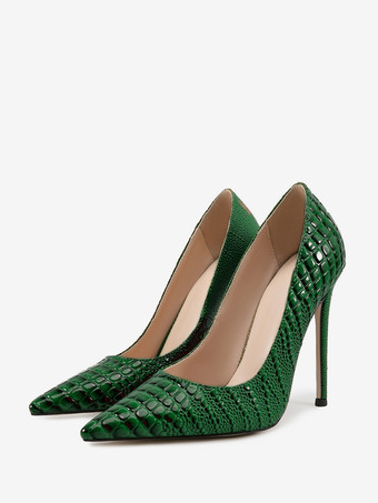 ダークグリーンレディース ハイヒール ポインテッドトゥ スリッポン パンプス ドレスシューズ