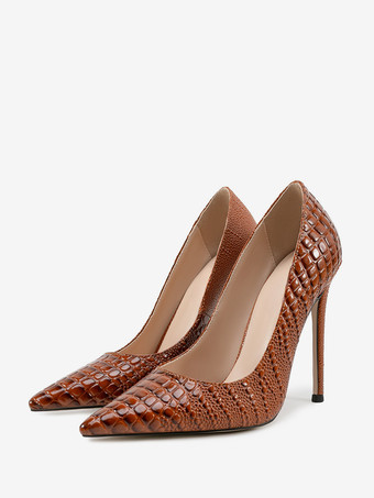 ブラウンレディース ハイヒール ポインテッドトゥ スリッポン パンプス ドレスシューズ