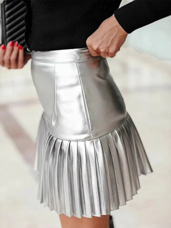 ハイウエスト フェイクレザー アコーディオンプリーツ フレアミニスカート レディース 2026