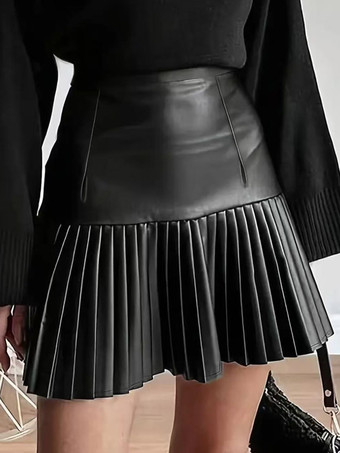 ブラック ハイウエスト フェイクレザー アコーディオンプリーツ フレアミニスカート レディース 2026
