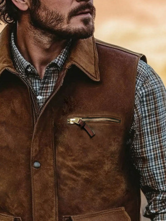 メンズ ヴィンテージ カジュアル マルチポケット アウトドア モーターサイクルベスト ラペルカラー付き