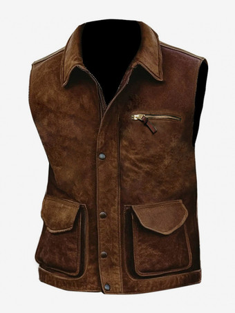 メンズ ヴィンテージ カジュアル マルチポケット アウトドア モーターサイクルベスト ラペルカラー付き