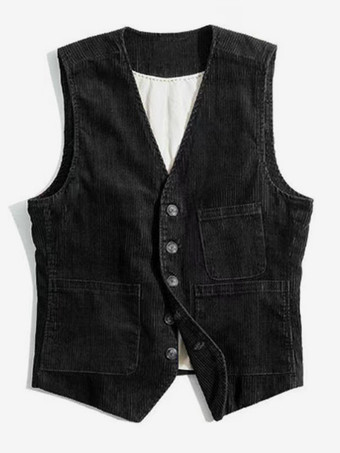 negro Chaleco de trabajo sin mangas de pana vintage para hombre