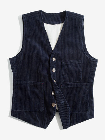 azul oscuro Chaleco de trabajo sin mangas de pana vintage para hombre