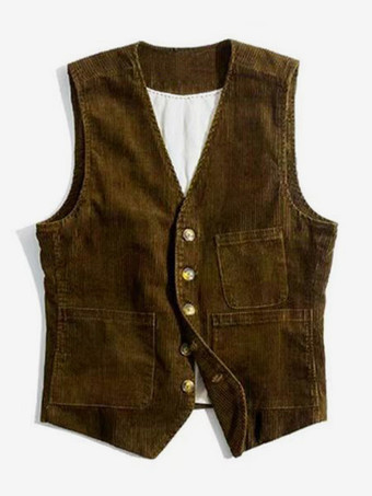 MarrónChaleco de trabajo sin mangas de pana vintage para hombre