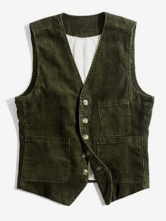 verde cazador Chaleco de trabajo sin mangas de pana vintage para hombre