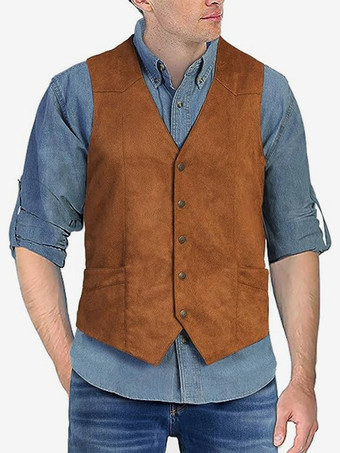 ライトブラウンメンズスーツベスト Vネック スリムフィット カジュアル スエード ビジネス ノースリーブジャケット