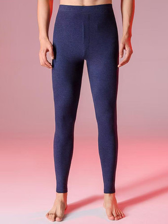 ダークネイビーメンズ 暖かいコットンパンツ フリース裏地 サーマルパンツ ユニセックス レギンス