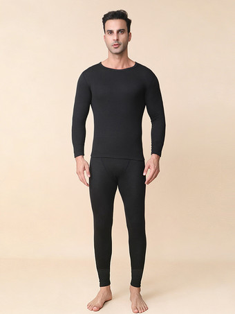 ブラック メンズ カシミア マルベリーシルク サーマルアンダーウェアセット 肌に優しく通気性と保温性に優れたロングジョンズ