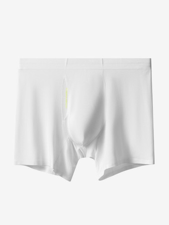 ホワイト メンズ下着 天然竹繊維 ロング丈 ボクサーブリーフ プレミアム無地トランクス