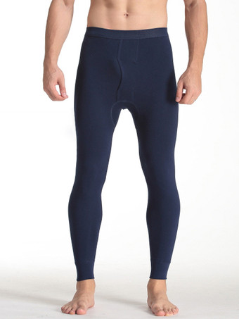 ダークネイビーメンズパンツ スリムフィット 軽量コットン 無地 シングルピース ロングジョン