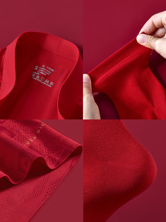 Conjunto de ropa interior y calcetines rojos para hombre sin costuras de tiro medio para el año de nacimiento.