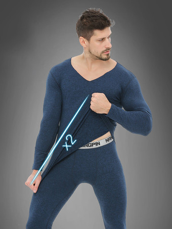 ユニセックス 下着セット フリース裏地 スリムフィット Vネック シームレス 上下