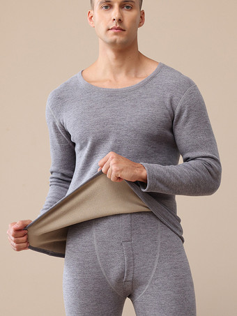 Grigio chiaro Set di biancheria intima termica riscaldata invernale in pile con scollo rotondo da uomo confezione da 2 per coppie