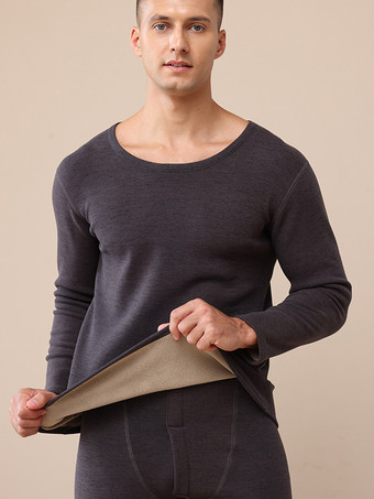 Grigio scuro Set di biancheria intima termica riscaldata invernale in pile con scollo rotondo da uomo confezione da 2 per coppie