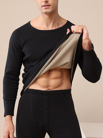 Nero Set di biancheria intima termica riscaldata invernale in pile con scollo rotondo da uomo confezione da 2 per coppie