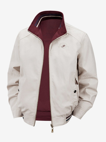 ワインレッド メンズコットンジャケット スタンドカラー カジュアル ワークウェア 耐久性 マルチポケット アウターウェア