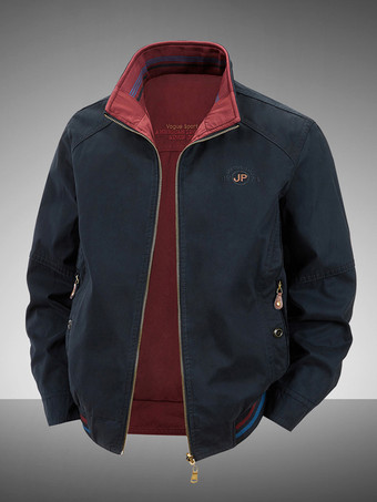 ブラック メンズコットンジャケット スタンドカラー カジュアル ワークウェア 耐久性 マルチポケット アウターウェア