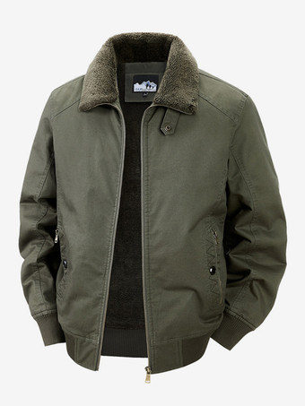 ハンターグリーン メンズ コットンジャケット ラムフリース 冬 ゆったり フィット プラスサイズ ミドルエイジ 暖かい カジュアル レトロコート