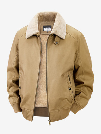 カーキ メンズ コットンジャケット ラムフリース 冬 ゆったり フィット プラスサイズ ミドルエイジ 暖かい カジュアル レトロコート