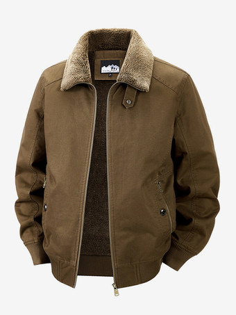 ブラウン メンズ コットンジャケット ラムフリース 冬 ゆったり フィット プラスサイズ ミドルエイジ 暖かい カジュアル レトロコート