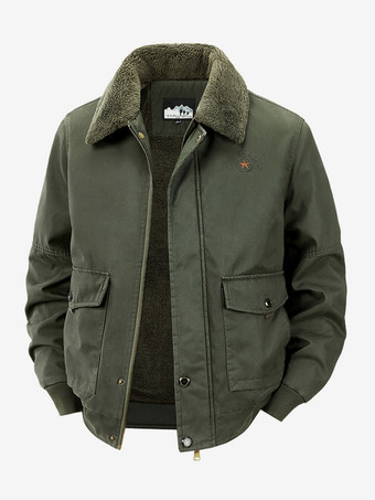 ハンターグリーン メンズ コットンジャケット ラムフリース ルーズフィット プラスサイズ 暖かい カジュアルジャケット