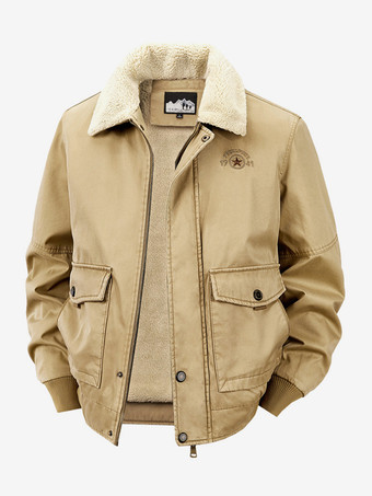 カーキ メンズ コットンジャケット ラムフリース ルーズフィット プラスサイズ 暖かい カジュアルジャケット