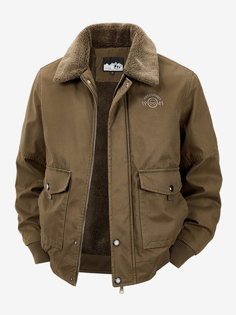 ブラウン メンズ コットンジャケット ラムフリース ルーズフィット プラスサイズ 暖かい カジュアルジャケット