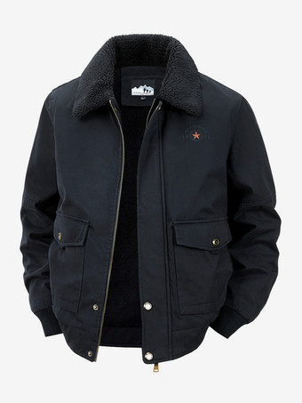 ブラック メンズ コットンジャケット ラムフリース ルーズフィット プラスサイズ 暖かい カジュアルジャケット