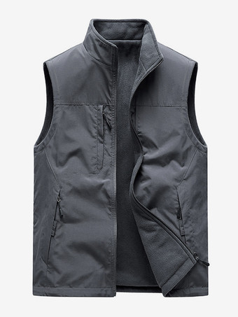 グレイメンズベスト スタンドカラー ノースリーブジャケット フリース裏地ベスト