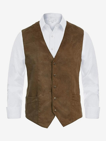 ブラウン メンズスーツベスト Vネック スリムフィット カジュアル スエード ビジネス ノースリーブジャケット