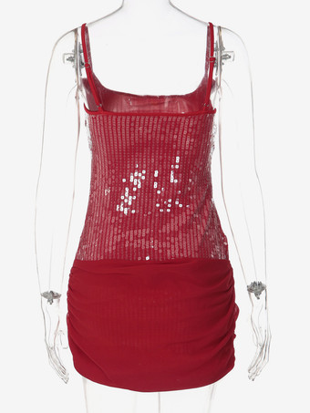 ローズディテール スパンコール スクエアネック ボディコン ミニ パーティードレス レディース 2026