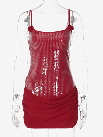 ローズディテール スパンコール スクエアネック ボディコン ミニ パーティードレス レディース 2026