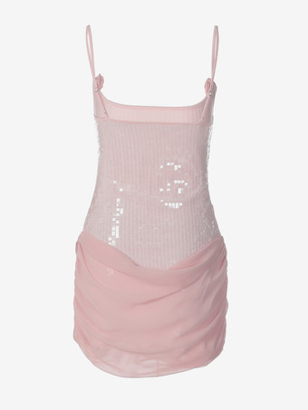 ローズディテール スパンコール スクエアネック ボディコン ミニ パーティードレス レディース 2026