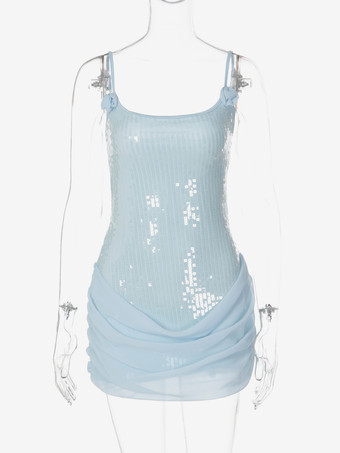 ローズディテール スパンコール スクエアネック ボディコン ミニ パーティードレス レディース 2026