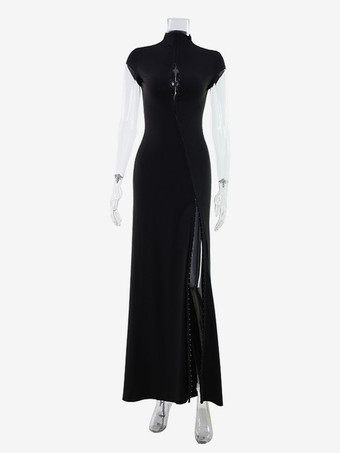 ハイスリット モックネック スリムフィット マキシガウンドレス レディース 2026