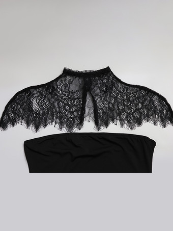 レースパッチワーク ハイネック ノースリーブ ボディコン ミニドレス（ブラック、レディース 2026）