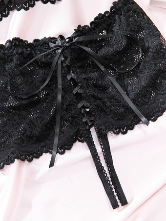 クロッチレス カップレス ランジェリー レース ブラック フローラル フロントタイ 2ピース ブラ ショーツ セット