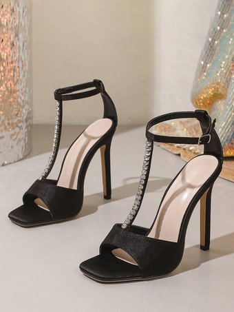 Sandalias de tacón alto para mujer con puntera abierta y tira al tobillo