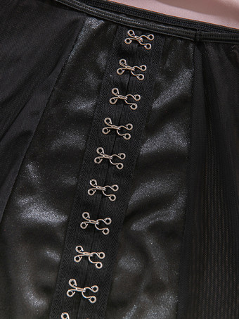 3ピースランジェリー ブラック サテンメッシュ ワイヤーブラ ガータースカート Tバック ブラ パンティセット