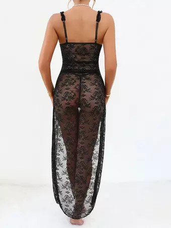 mesh night dress Night Out Dresses Black Glitter Mesh Choker Slit Maxi Dress See Through Night Club Party Gown