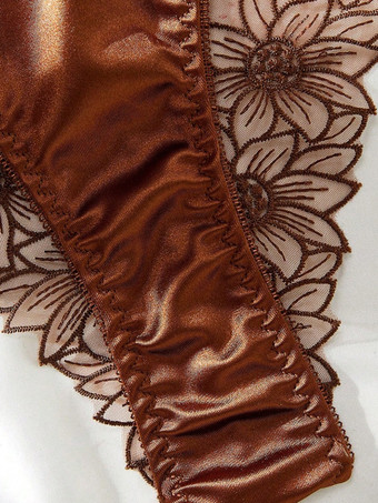 Conjunto de lencería de 2 piezas con encaje transparente malla marrón transparente sujetador con aros y braguita