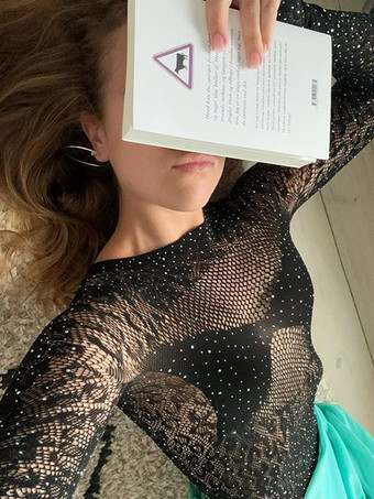 Body trasparente a maniche lunghe con top in pizzo trasparente giallo e strass Teddy